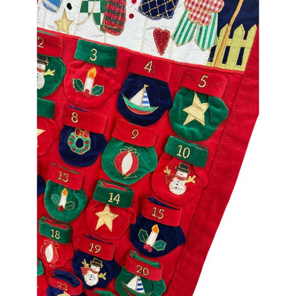 Christmas Count Down Wall Advent Hanging Calendar Snowmen Mittens Pockets Fabric - Picture 11 of 16